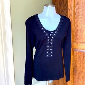 VENUS Black Lace-Up Sweater.  Size S  NWOT